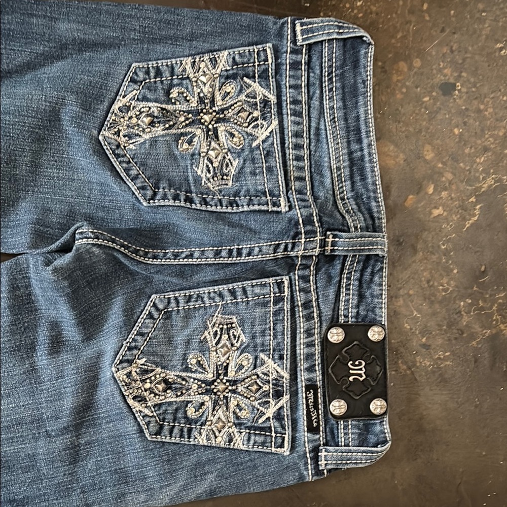 Miss Me Dark Blue Flare Jeans with Embellished Pockets